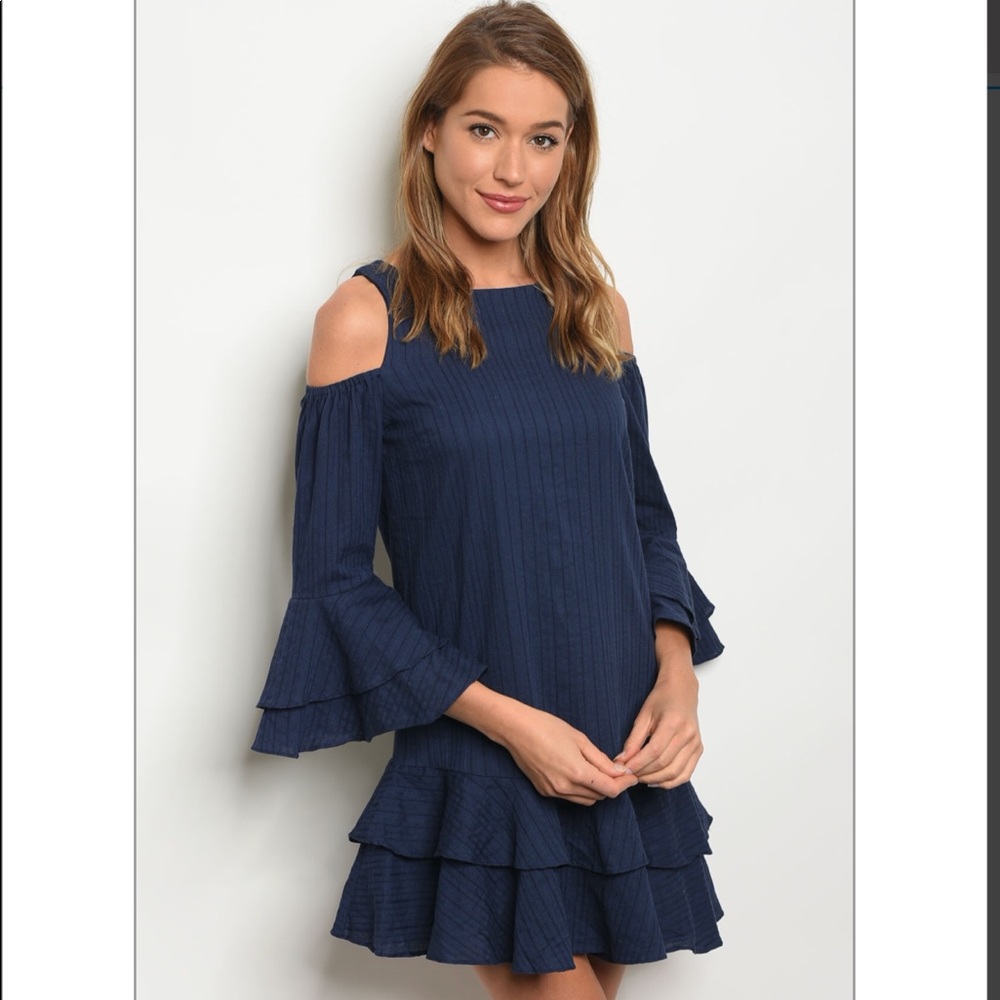 Navy cold shoulder dress